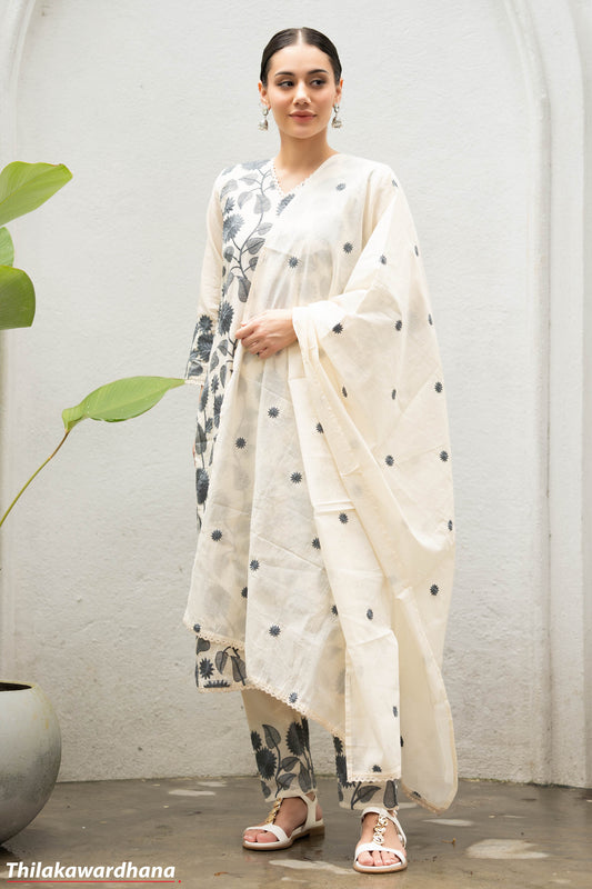 Ivory Blossom Embroidered 3 Piece Dress Set