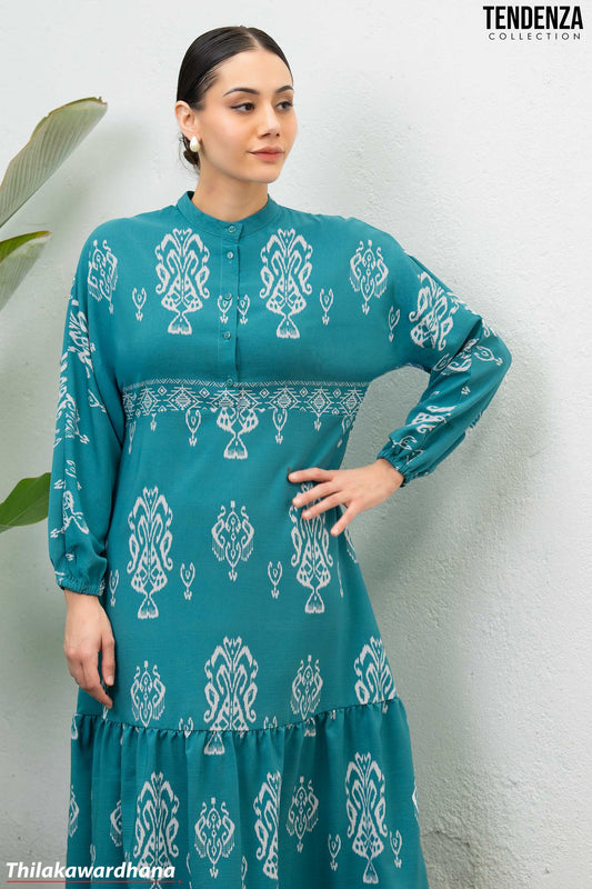 Tendenza Half Placket Long Sleeve Maxi Dress