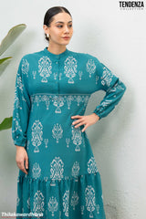 Tendenza Half Placket Long Sleeve Maxi Dress