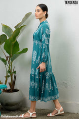 Tendenza Half Placket Long Sleeve Maxi Dress