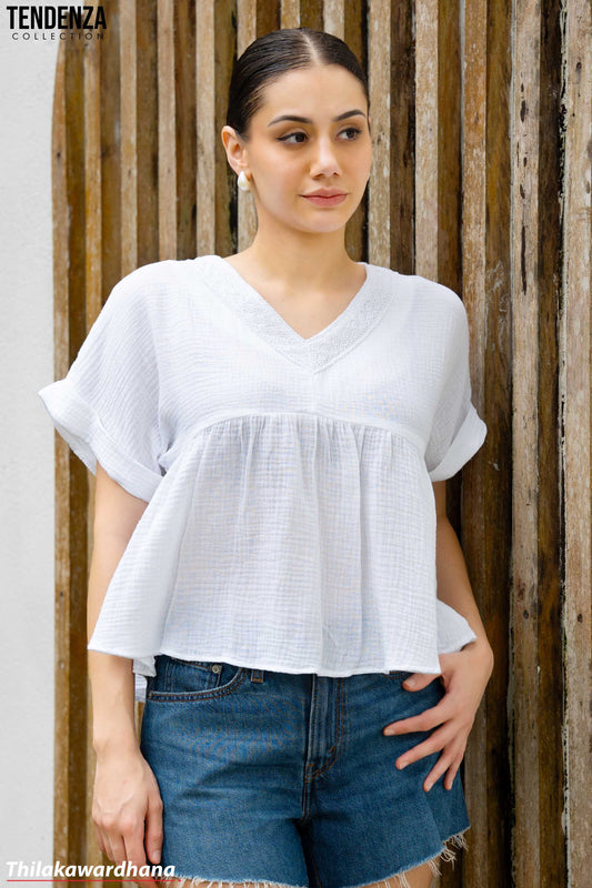 Tendenza V Neck Babydoll Peplum Top