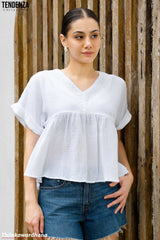 Tendenza V Neck Babydoll Peplum Top