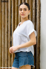 Tendenza V Neck Babydoll Peplum Top