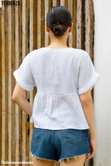 Tendenza V Neck Babydoll Peplum Top