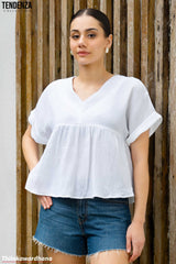 Tendenza V Neck Babydoll Peplum Top