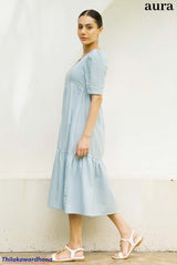 Aura Gingham Puff Sleeve Tiered Midi Dress