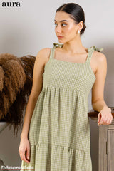 Aura Gingham Puff Sleeve Tiered Midi Dress