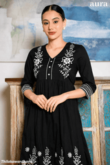 Aura Floral Embroidered Gathered Midi Dress