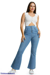 High Rise Button Flare Jean