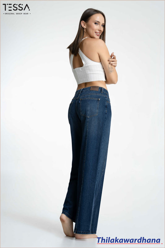 TESSA Dark Indigo Front Seam Wide Leg Denim