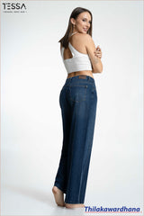 TESSA Dark Indigo Front Seam Wide Leg Denim