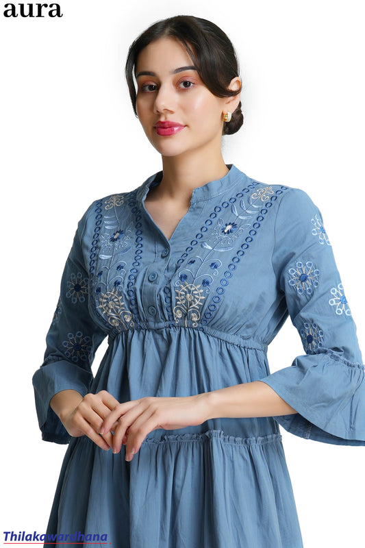 Aura Floral Embroidered Tiered Dress