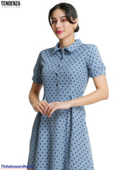 Tendenza Bubble Sleeve Polka Dotted Dress
