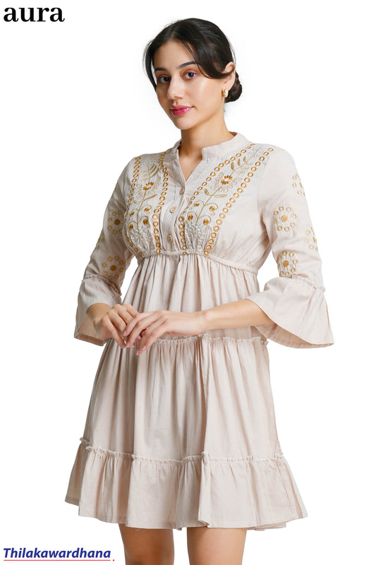 Aura Floral Embroidered Tiered Dress