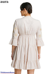 Aura Floral Embroidered Tiered Dress