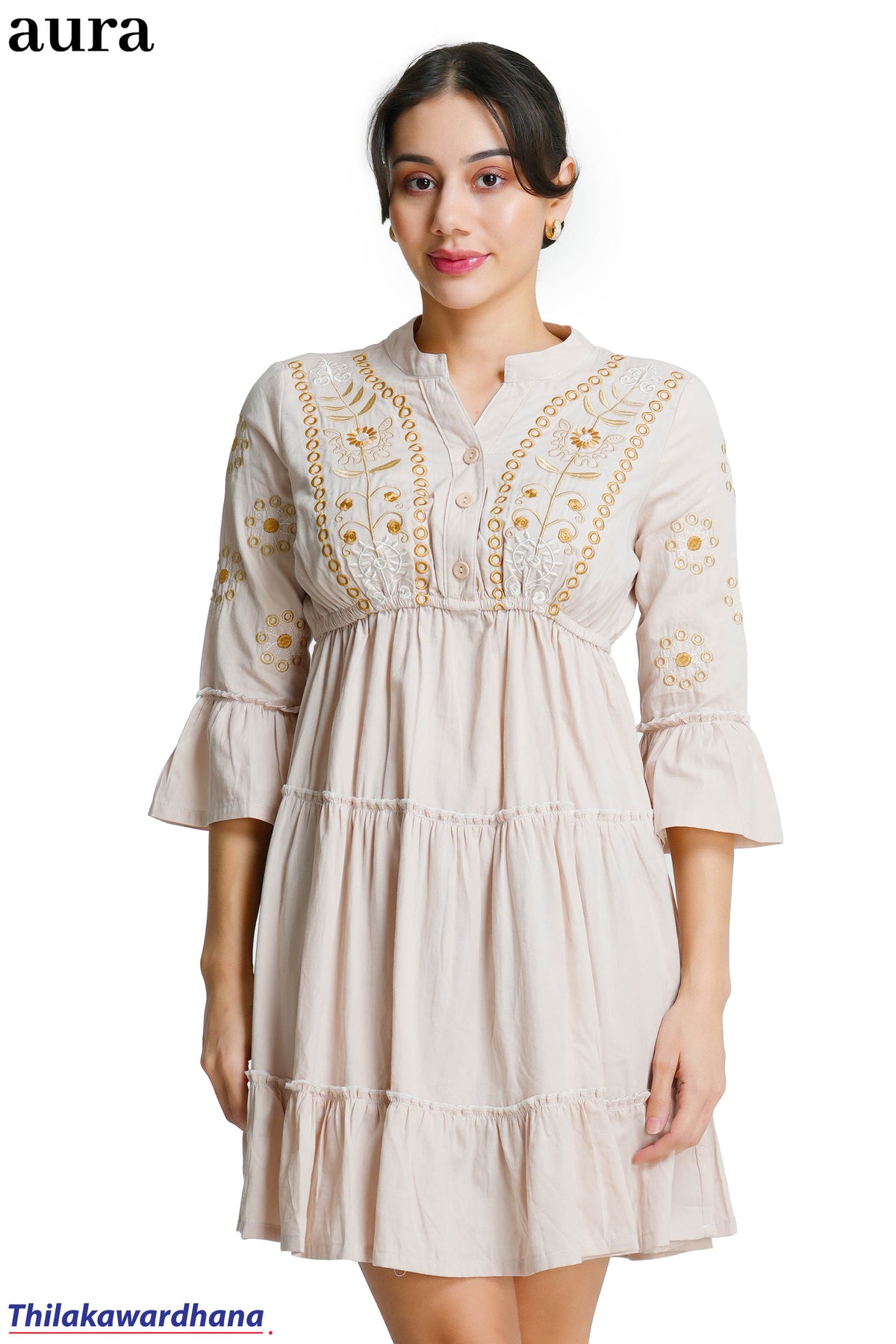 Aura Floral Embroidered Tiered Dress