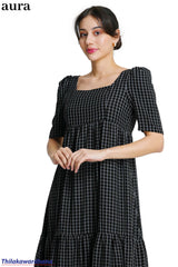 Aura Gingham Tiered Midi Dress