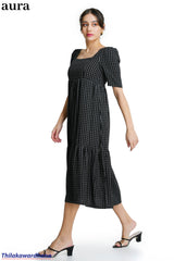 Aura Gingham Tiered Midi Dress