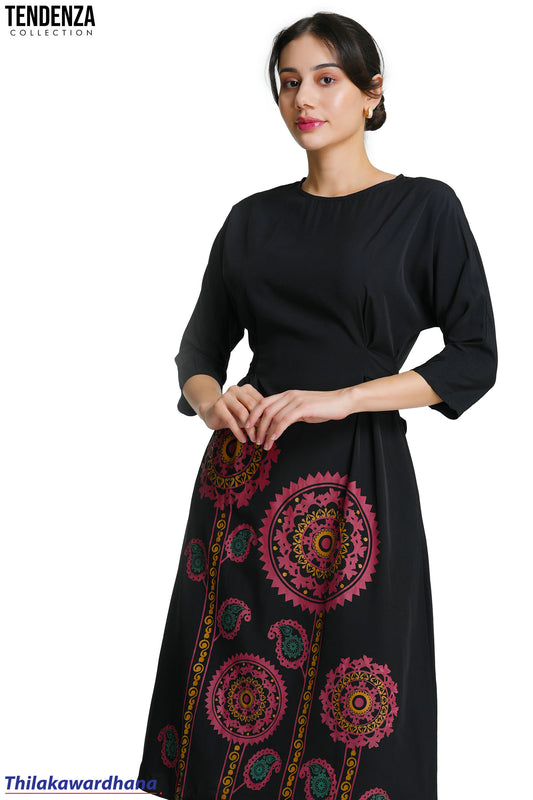 Tendenza Belt Detailed Printed Dress