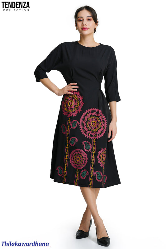 Tendenza Belt Detailed Printed Dress