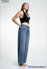 TESSA Light Indigo Front Seam Wide Leg Denim