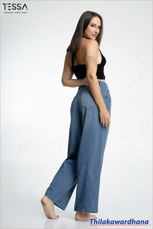 TESSA Light Indigo Tool Detailed Wide Leg Denim