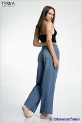 TESSA Light Indigo Front Seam Wide Leg Denim