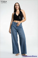 TESSA Light Indigo Front Seam Wide Leg Denim