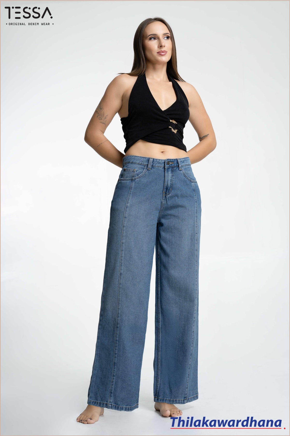 TESSA Light Indigo Front Seam Wide Leg Denim