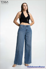 TESSA Light Indigo Front Seam Wide Leg Denim