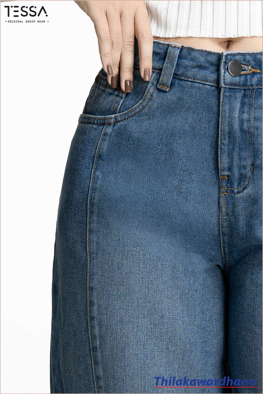 TESSA Light Indigo Front Seam Wide Leg Denim