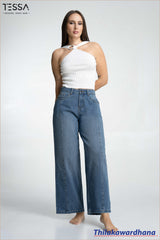 TESSA Light Indigo Front Seam Wide Leg Denim