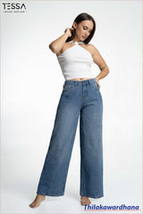 TESSA Light Indigo Front Seam Wide Leg Denim