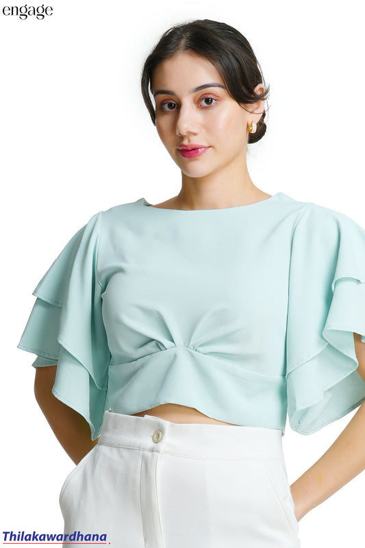 Engage Twist Front Layered Sleeve Crop Top