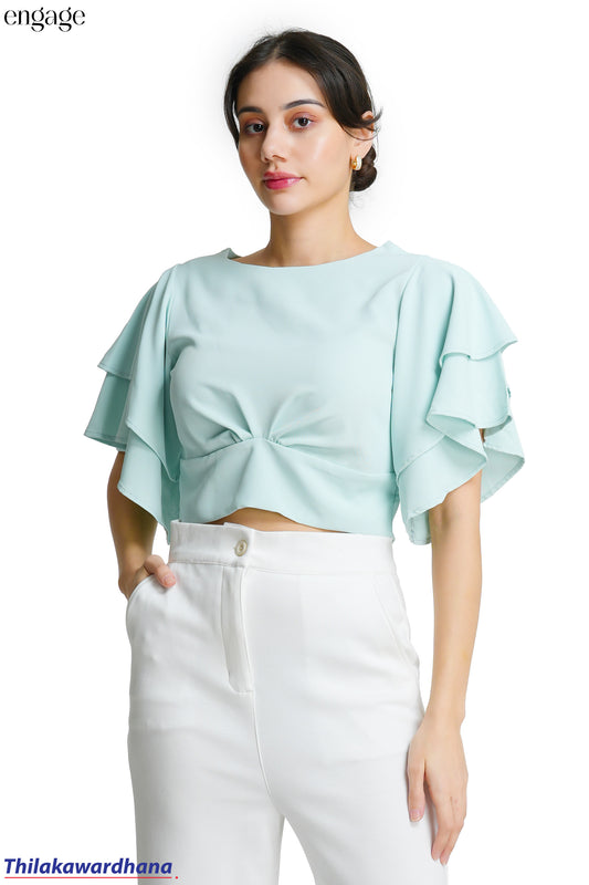 Engage Twist Front Layered Sleeve Crop Top