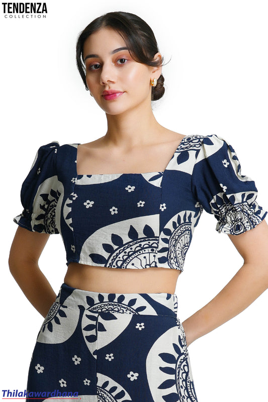 Tendenza Square Neck Puff Sleeve Crop Top