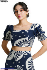 Tendenza Square Neck Puff Sleeve Crop Top