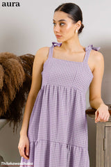 Aura Gingham Tie Shoulder Tiered Maxi Dress