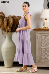 Aura Gingham Tie Shoulder Tiered Maxi Dress