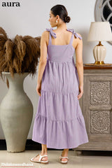 Aura Gingham Tie Shoulder Tiered Maxi Dress