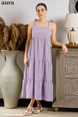 Aura Gingham Tie Shoulder Tiered Maxi Dress
