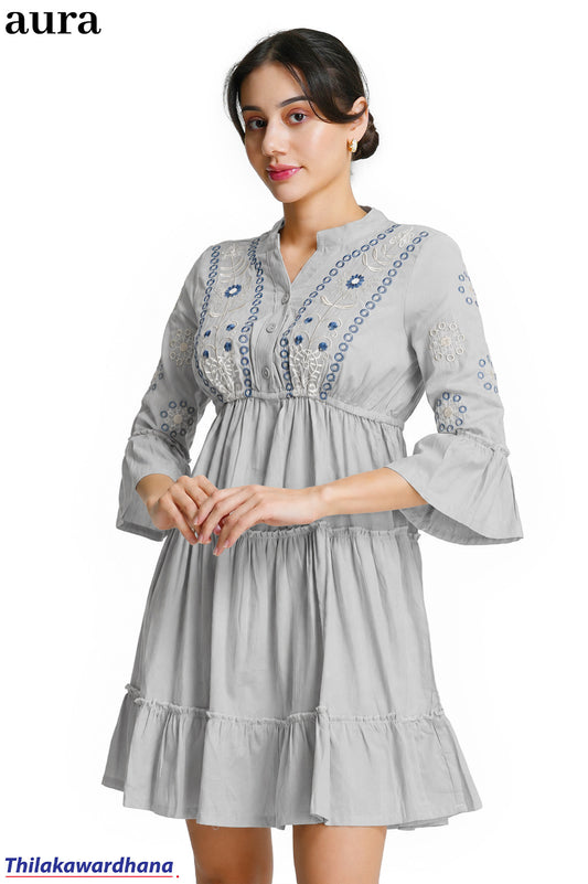 Aura Floral Embroidered Tiered Dress