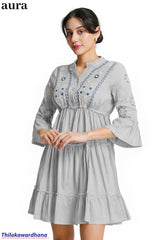 Aura Floral Embroidered Tiered Dress