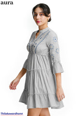 Aura Floral Embroidered Tiered Dress