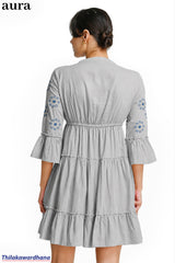 Aura Floral Embroidered Tiered Dress