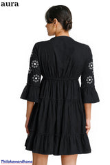 Aura Floral Embroidered Tiered Dress