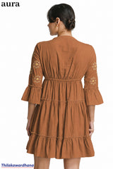 Aura Floral Embroidered Tiered Dress