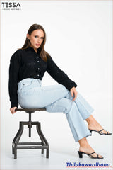 TESSA StripeFlex Wide Denim Pant – Ice Blue