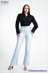 TESSA StripeFlex Wide Denim Pant – Ice Blue
