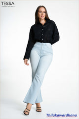 TESSA StripeFlex Wide Denim Pant – Ice Blue